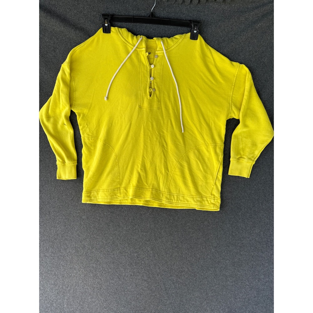Aerie Henley Hoodie Yellow French Terry Pullover sweatshirt Small/oversized
